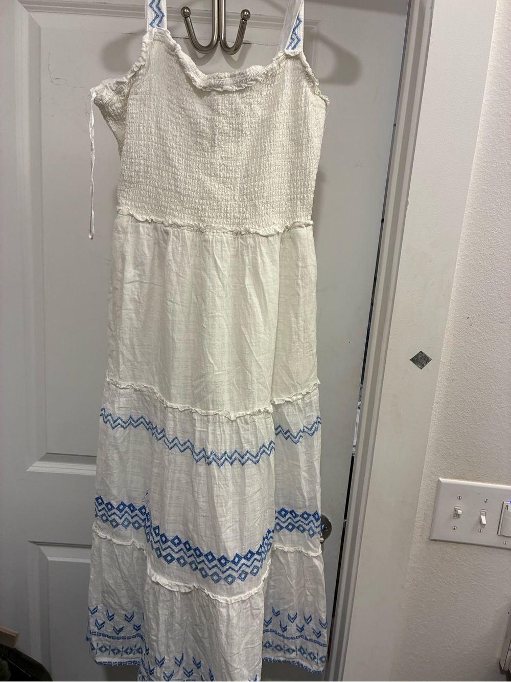 Draper James White Maxi Dress with Blue Embroidered Trim